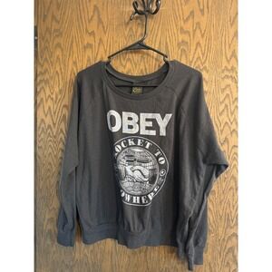 Obey Rocket to Nowhere Graphic Sweatshirt Charcoal Black Logo Large
